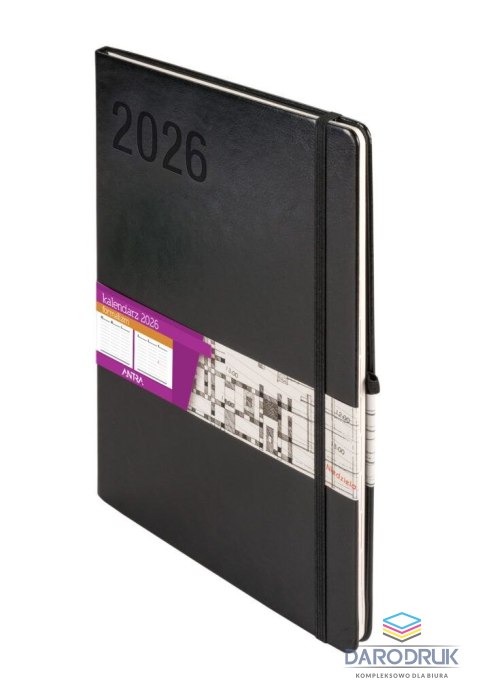 Antra Kalendarz książkowy (terminarz) 2027 Formalizm tygodniowy, czarny A4 295mm x 210mm Antra (Kal001533)