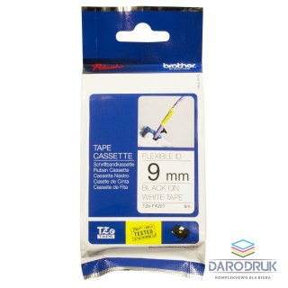 Taśma Brother laminowana elastyczna Flexi ID 9mm x 8m czarny nadruk /białe tło