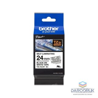Taśma Brother samolaminująca 24mm x 8m czarny nadruk/białe tło