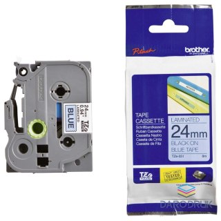 Taśma Brother laminowana 24mm x 8m czarny nadruk / niebieskie tło