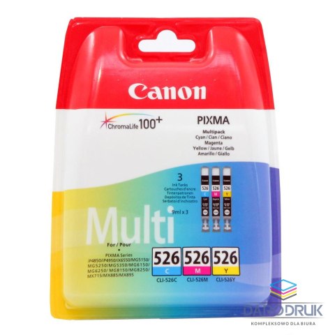 Zestaw trzech tuszy Canon CLI526 do MG-5150/5250/6150/8150 | 3 x 9 ml | CMY