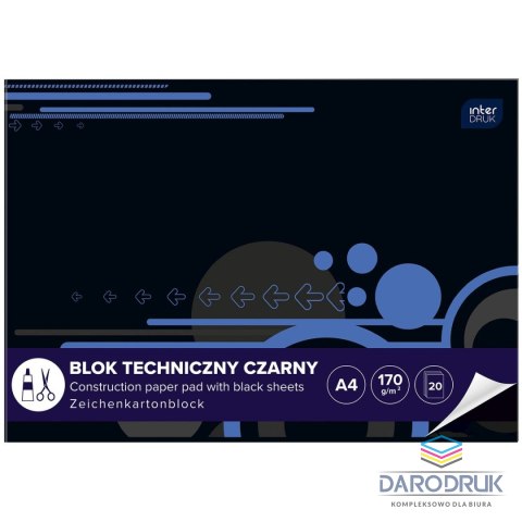 Interdruk Blok techniczny A4 czarna 170g 10k Interdruk (ABLTA4C)