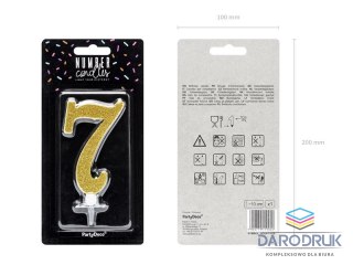 Partydeco Świeczka urodzinowa Cyferka 7, złoty, 10cm Partydeco (SCU4-7-019)