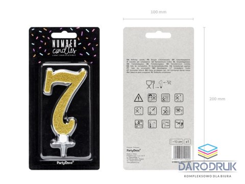 Partydeco Świeczka urodzinowa Cyferka 7, złoty, 10cm Partydeco (SCU4-7-019)