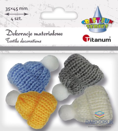 Titanum Ozdoba materiałowa Craft-Fun Series czapeczki włóczkowe z pomponem Titanum (YW-002)