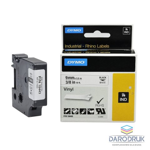 Dymo taśma do drukarek Rhino | 18443 | 9mm/5,5m | czarny/biały | winylowa