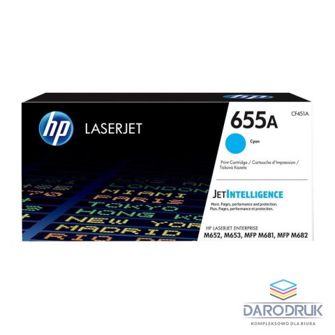 Toner HP 655A do Color LaserJet Enterprise M653/M681/M652 | 10 500 str. | Cyan