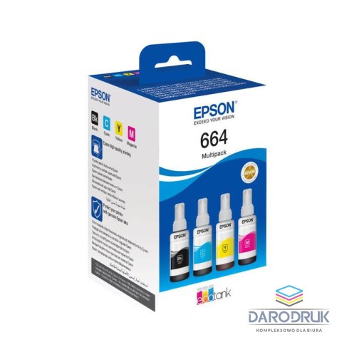 Zestaw tuszy Epson EcoTank T664 do L100/110/200/210 | 4x70ml | CMYK