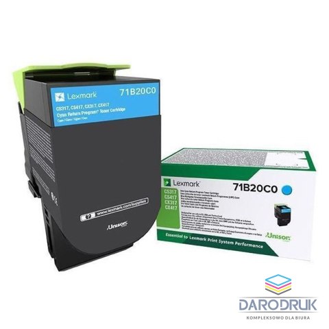 Kaseta z tonerem Lexmark 71B20C0 do CS/CX3 | zwrotny | 2 300 str. | cyan