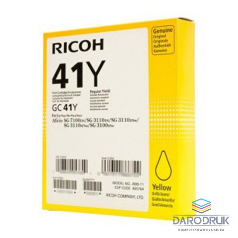 Tusz Ricoh do SG 2100N/3110DN/3110DNW GC 41YL | 600 str. | yellow