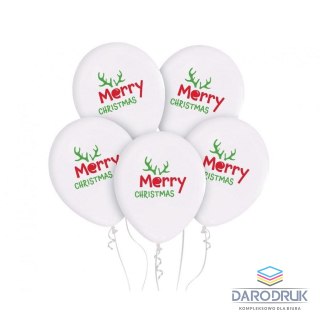 Godan Balon gumowy Merry Christmas (z rogami) 5szt. biały 12cal Godan (GZ-MCH5)