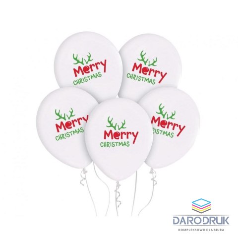Godan Balon gumowy Merry Christmas (z rogami) 5szt. biały 12cal Godan (GZ-MCH5)