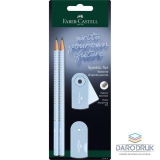 Faber Castell ZESTAW SPARKLE SKY BLUE 2 OŁÓWKI+ TEMPERÓWKA SLEEVE MINI + GUMKA SLEEVE MINI BLISTER FABER-CASTELL (118299 Fc)