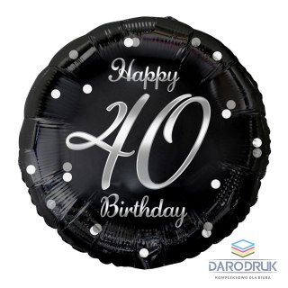 Godan Balon foliowy Happy 40 Birthday, czarny, nadruk srebrny 18cal Godan (FG-O40C)