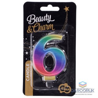 Godan Świeczka urodzinowa cyferka 6, tęczowa 8 cm Godan (PF-SCG6)