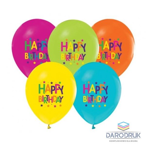 Godan Balon gumowy Happy Birthday (gwiazdki) mix 12cal Godan (GZ-HBG5)