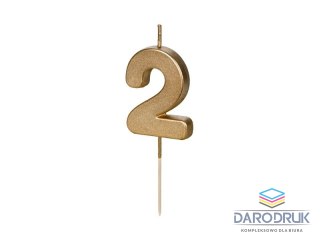 Partydeco Świeczka urodzinowa Cyferka 2, 4.5 cm, złoty Partydeco (SCU9-2)
