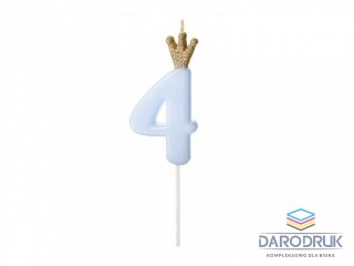 Partydeco Świeczka urodzinowa Cyferka 4, jasny niebieski, 9.5cm Partydeco (SCU6-4-001J)