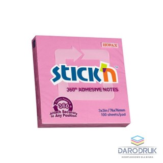 Stick'n Notes samoprzylepny (karteczki) 360 stopni różowy 100k [mm:] 76x76 Stick'n (21554)