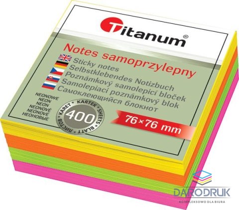 Titanum Notes samoprzylepny (karteczki) mix fluo 400k [mm:] 76x76 Titanum (YGSF-02)
