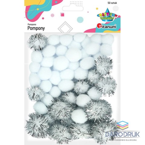 Titanum Pompony Craft-Fun Series brokatowe i matowe biały 50 szt Titanum (361536)