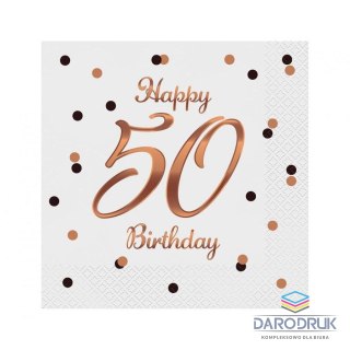 Godan Serwetki Happy 50 Birthday, białe, nadruk różowo-złoty biały papier [mm:] 330x330 Godan (PG-S50B)