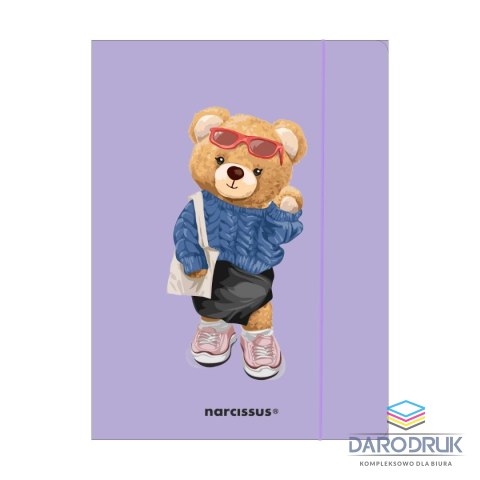 Narcissus Teczka kartonowa na gumkę Teddies& Misia A4 fioletowy 270g Narcissus