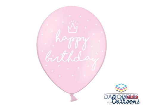 Partydeco Balon gumowy gumowy różowy z nadrukiem Happy Birthday 30 cm/6 sztuk różowa 300mm Partydeco (SB14P-244-081J-6)