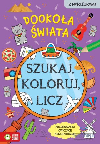 Aksjomat Książka dla dzieci Szukaj, koloruj i licz. Dookoła świata Aksjomat