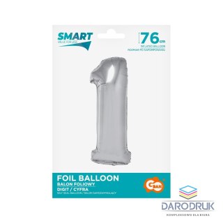 Godan Balon foliowy Smart cyfra 1 srebrna 76cm Godan (CH-SSR1)