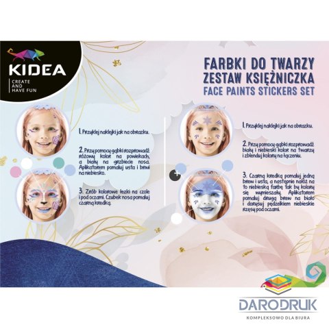 Kidea Farby do twarzy Zestaw Księżniczka z naklejkami Kidea (FDTZNKKA)