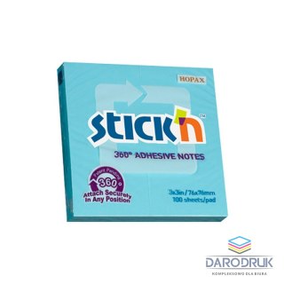 Stick'n Notes samoprzylepny (karteczki) 360 stopni niebieski 100k [mm:] 76x76 Stick'n (21553)