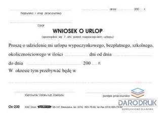 Stolgraf Druk offsetowy A6 wniosek o urlop 100k. Stolgraf (K50)