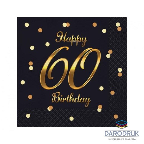 Godan Serwetki Happy 60 Birthday, nadruk złoty czarny papier [mm:] 330x330 Godan (PG-S60C)