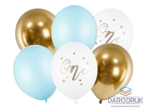 Partydeco Balon gumowy One, Pastel Light Blue 6 sztuk mix 300mm Partydeco (SB14P-307-001J-6)
