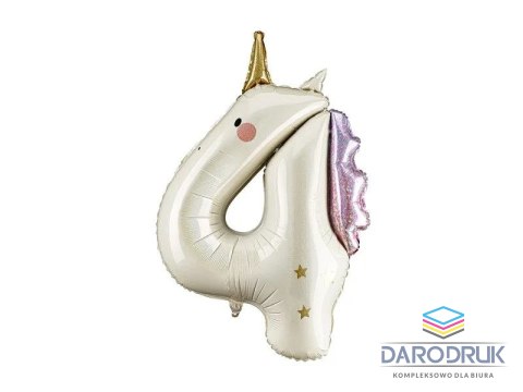 Partydeco Balon foliowy Cyfra 4 Jednorożec, 93cm Partydeco (FB359-4)