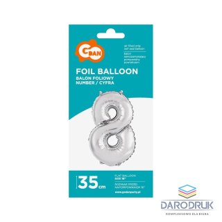 Godan Balon foliowy cyfra 8 srebrny 35 cm 8cal Godan (FG-C35S8)