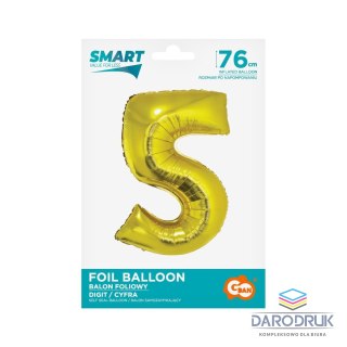 Godan Balon foliowy Smart cyfra 5 złota 76cm Godan (CH-SZL5)