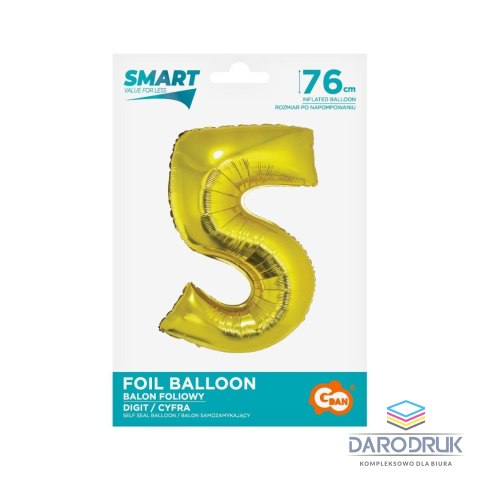 Godan Balon foliowy Smart cyfra 5 złota 76cm Godan (CH-SZL5)