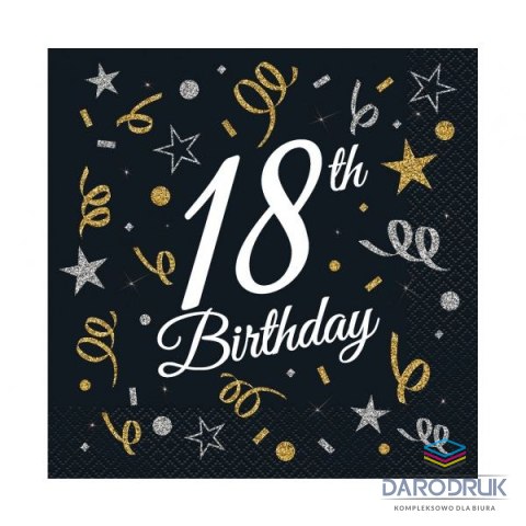 Godan Serwetki 18th Birthday CZARNY papier [mm:] 330x330 Godan (SP-18BD)