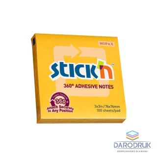 Stick'n Notes samoprzylepny (karteczki) 360 stopni żółty ciemny 100k [mm:] 76x76 Stick'n (21551)