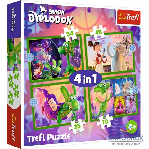 Trefl Puzzle Świat Smoka Diplodoka 4w1 el. Trefl (34663)