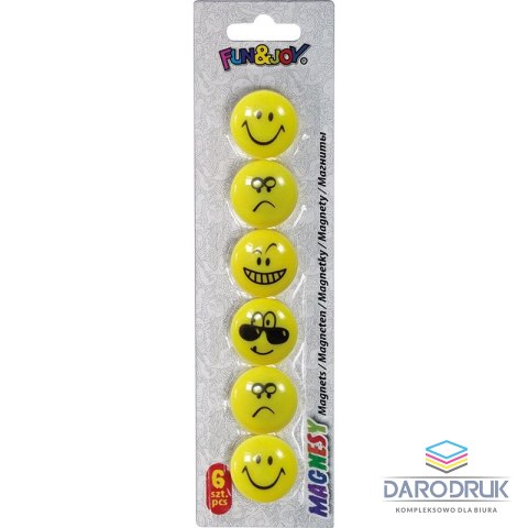 Fun&Joy Magnes Smiley okrągły żółty śr. 29mm Fun&Joy 6 sztuk
