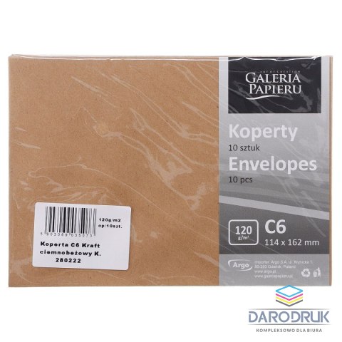Galeria Papieru Koperta C6 beżowa [mm:] 114x162 Galeria Papieru (280222) 10 sztuk