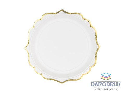 Partydeco Talerz jednorazowy papierowe w kolorze białym ze złotymi brzegami średnica ok. 18,5 cm papier śr. 185mm 6 szt Partydeco (TPP30-0