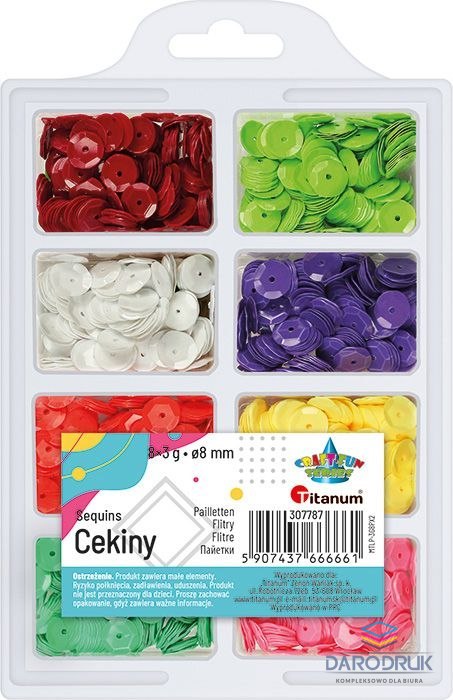 Titanum Cekiny Craft-Fun Series okrągłe 8 kolorów mix 3g Titanum (3G8PX2)