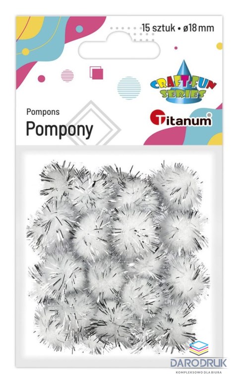 Titanum Pompony Craft-Fun Series brokatowe białe 15 szt Titanum (338524)