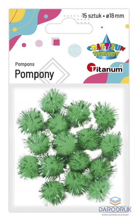 Titanum Pompony Craft-Fun Series brokatowe zielone 15 szt Titanum (338536)