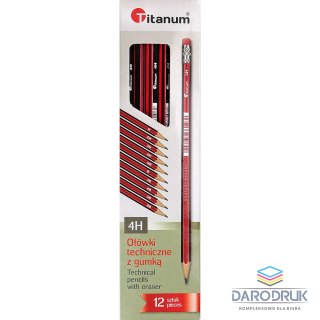 Titanum Ołówek techniczny Titanum 4H z gumką 12 szt.