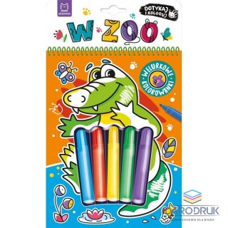Aksjomat Książka dla dzieci Dotykaj i koloruj! W zoo. Welurkowe kolorowanki Aksjomat